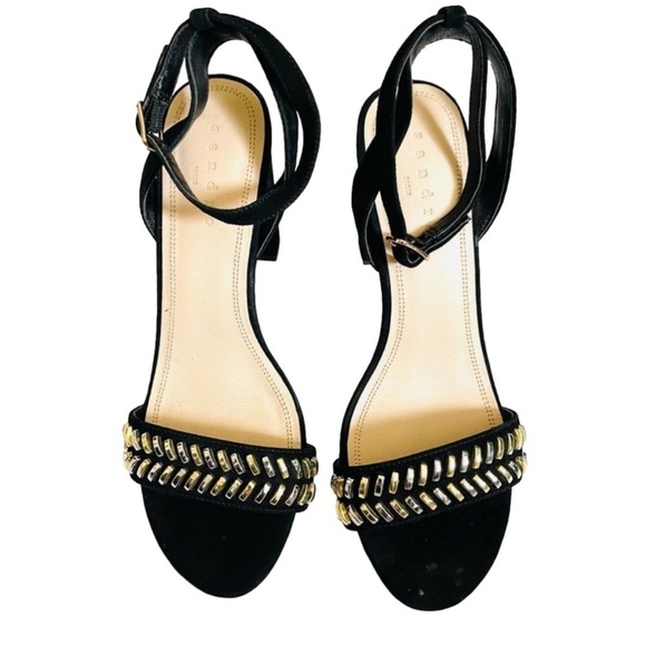 SANDRO PARIS Black Suede Sandals Gina Block Heels Studded Size 39 US 8.5 - Picture 2 of 11
